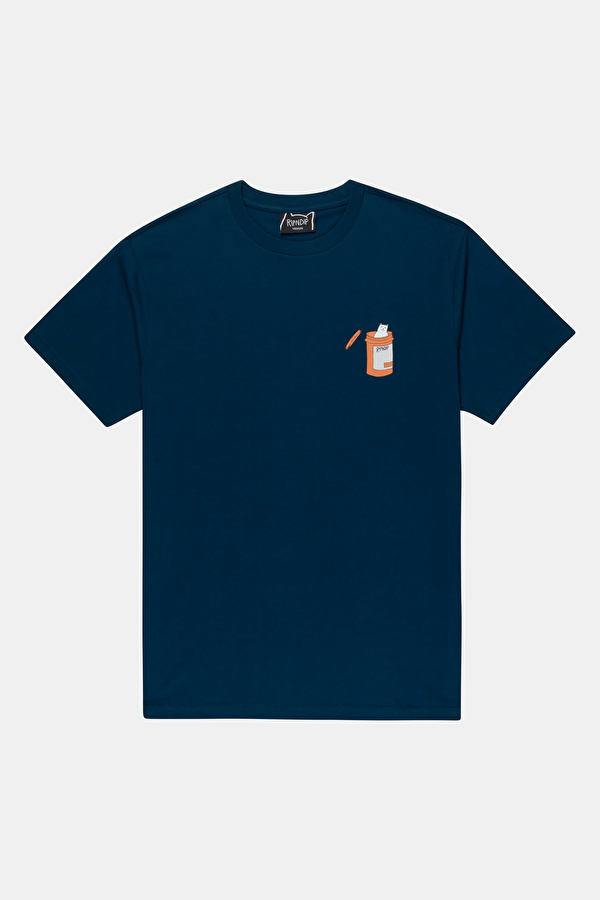 Relax Kalıp Lacivert Bisiklet Yaka Baskılı T-Shirt 3