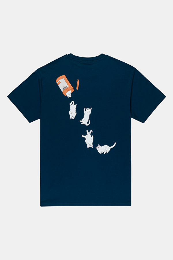 Relax Kalıp Lacivert Bisiklet Yaka Baskılı T-Shirt 4