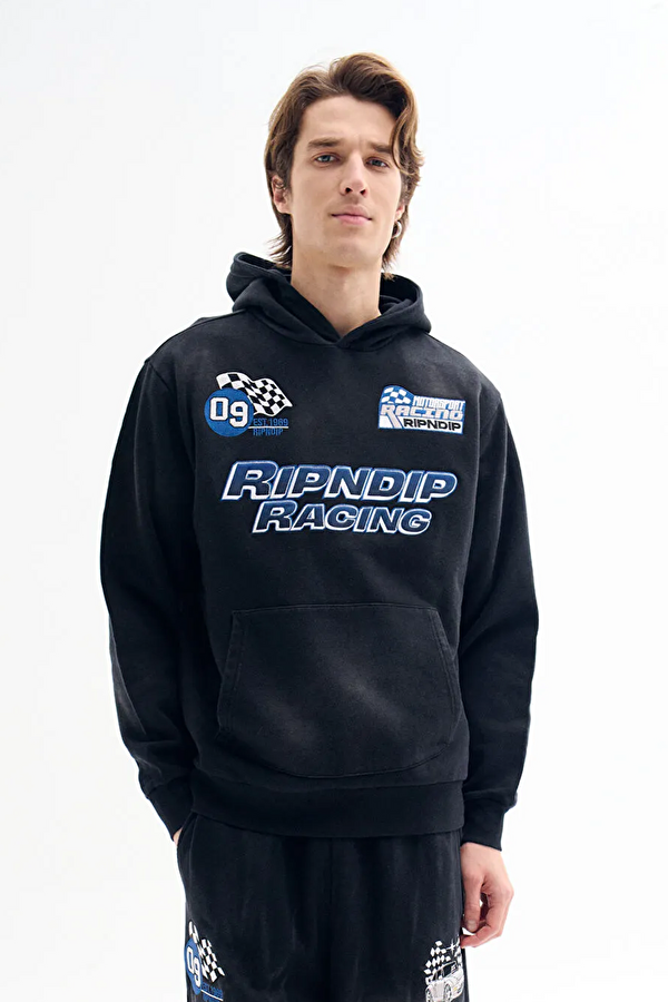 Siyah Relax Kalıp Kapuşonlu Erkek Sweatshirt