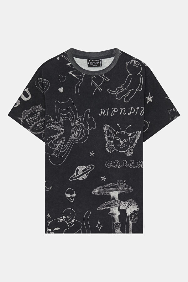 Relaxed Fit Black Crew Neck Printed Men's T-Shirt
