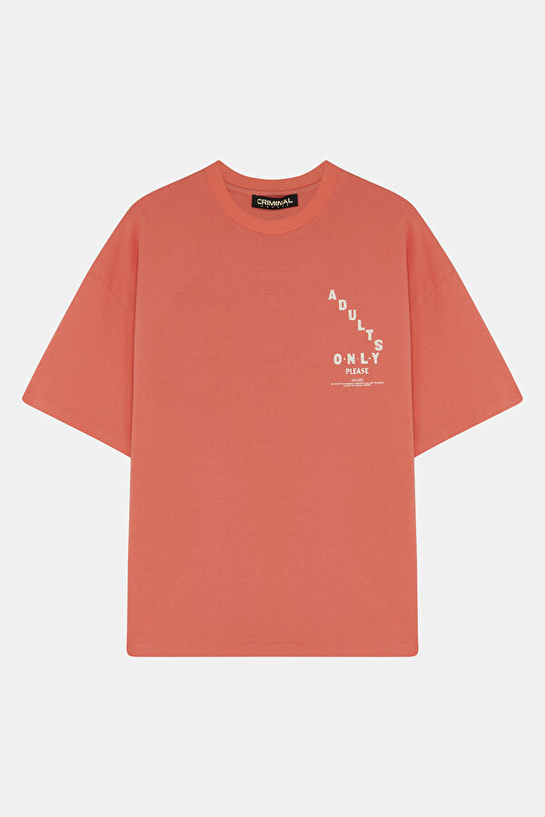 Relax Kalıp Mercan Bisiklet Yaka Baskılı Erkek T-Shirt