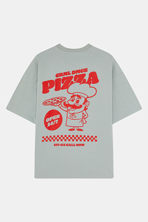 Relax Kalıp Açık Mavi Bisiklet Yaka Baskılı Erkek T-Shirt 2