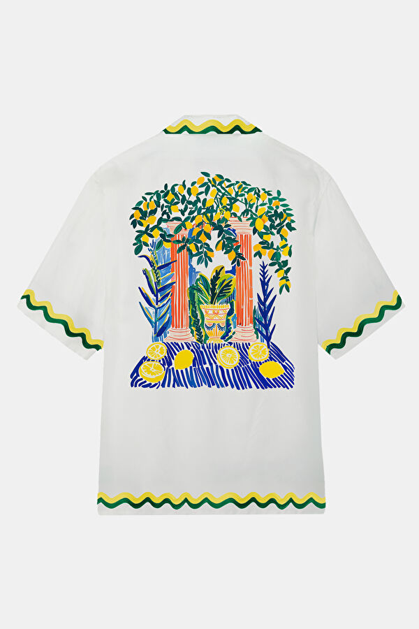 Relax Pattern White Printed Resort Neck Shirt 6