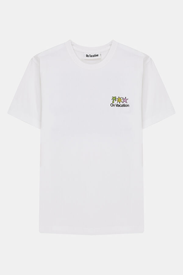 Relax Kalıp Beyaz Bisiklet Yaka Baskılı Erkek T-Shirt 3