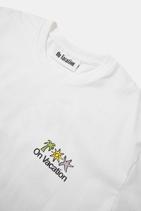 Relax Kalıp Beyaz Bisiklet Yaka Baskılı Erkek T-Shirt 5