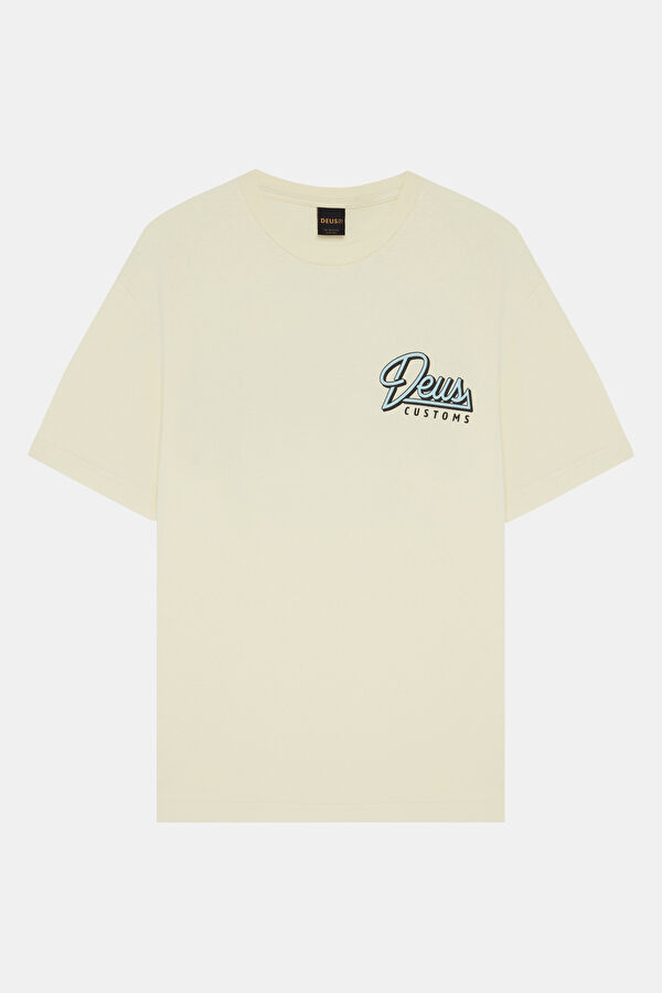 Oversize Krem Bisiklet Yaka Baskılı Erkek T-Shirt