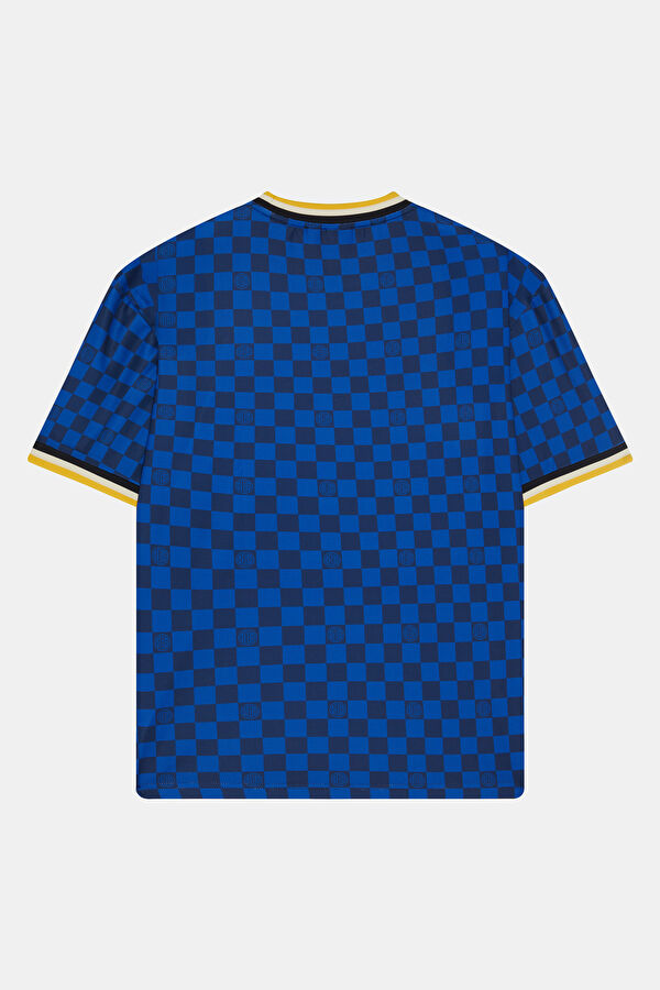 Oversize Mavi Bisiklet Yaka Baskılı Erkek T-Shirt 2