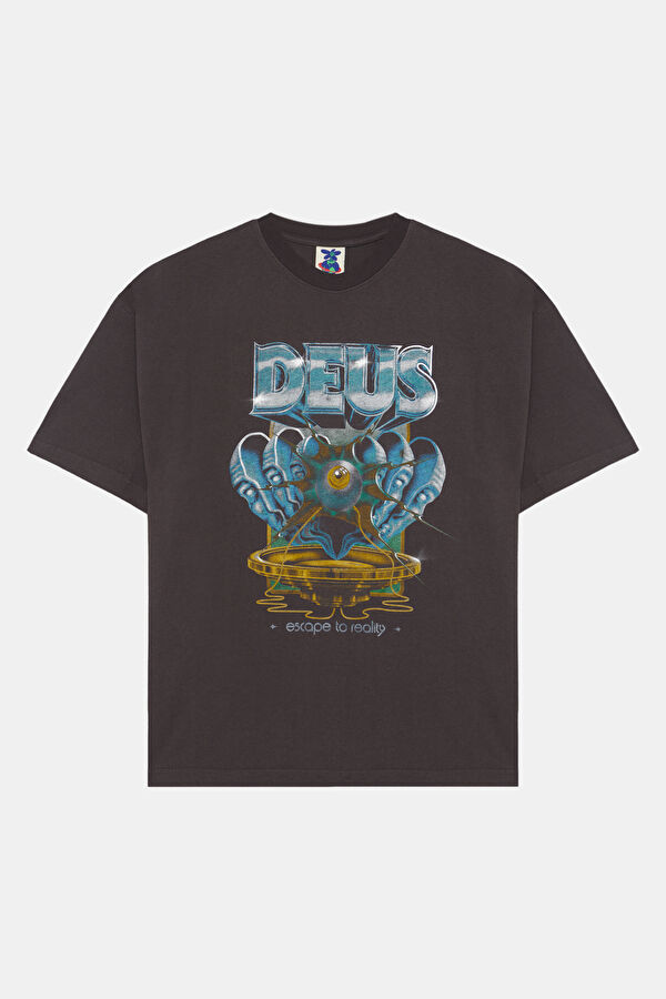 Oversize Anthracite Crew Neck Printed Men's T-Shirt