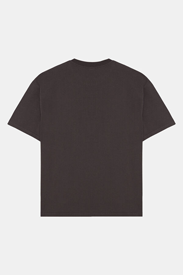 Oversize Anthracite Crew Neck Printed Men's T-Shirt 2