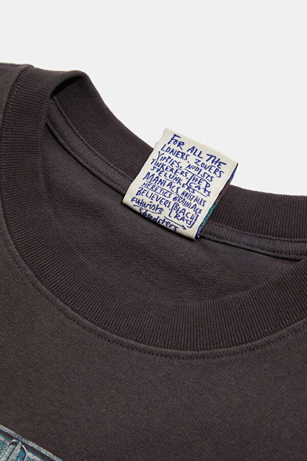 Oversize Anthracite Crew Neck Printed Men's T-Shirt 3