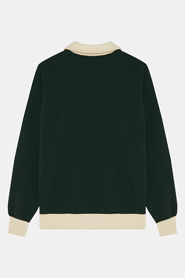 Koyu Yeşil Relax Kalıp Polo Yaka Erkek Sweatshirt 2