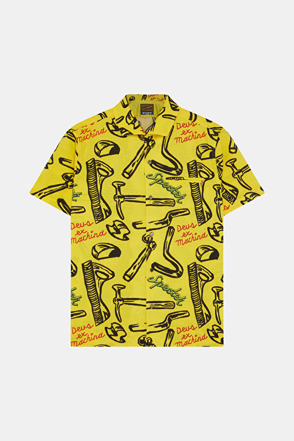 Relax Fit Yellow Patterned Resort Neck Shirt