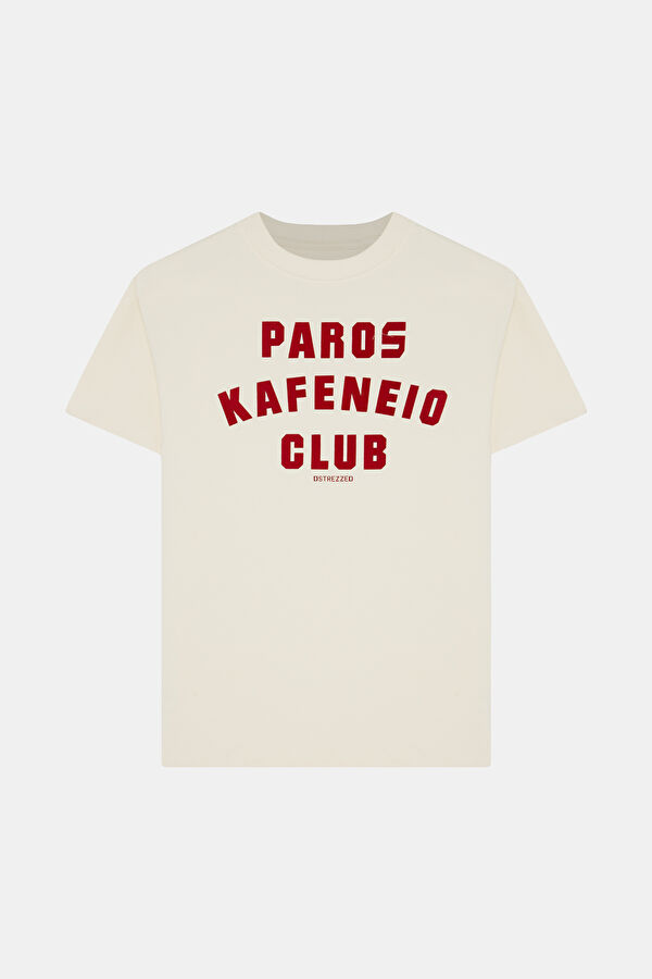 Ekru Bisiklet Yaka Baskılı Erkek T-Shirt