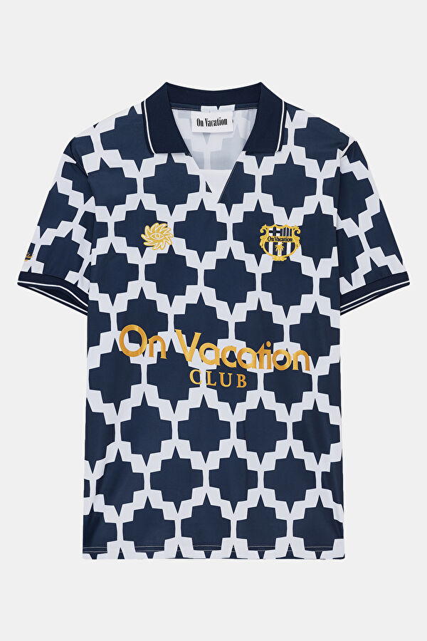 Relax Kalıp Lacivert Polo Yaka Desenli Erkek T-Shirt 3