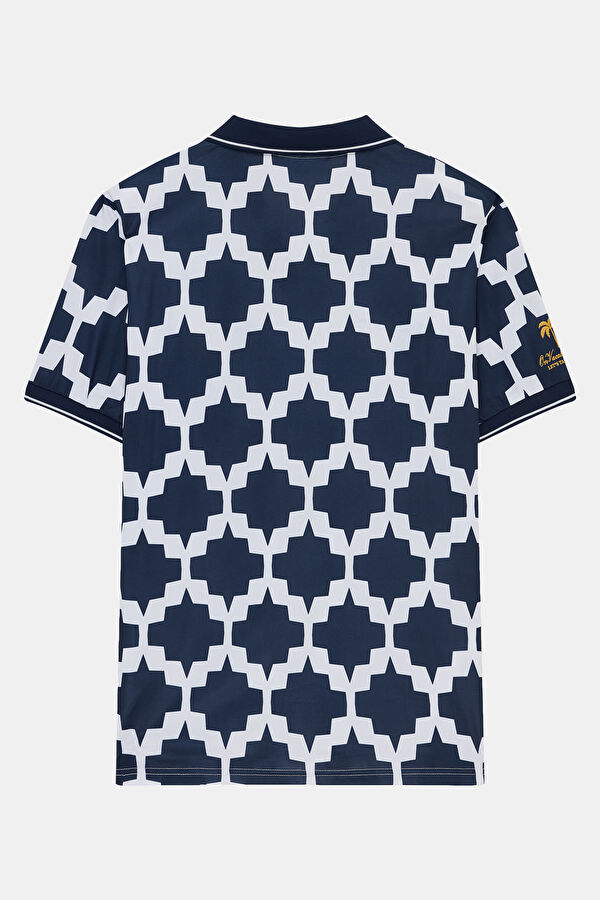 Relax Kalıp Lacivert Polo Yaka Desenli Erkek T-Shirt 4