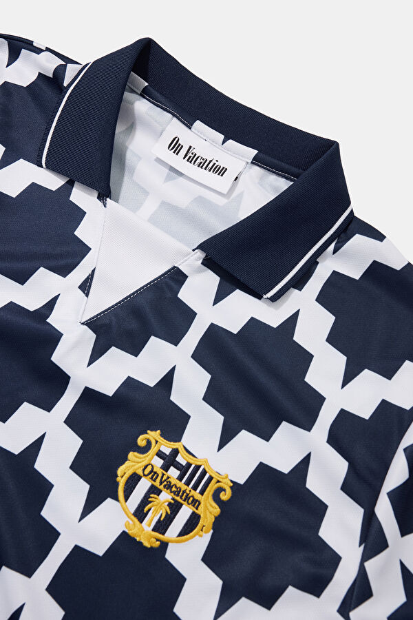 Relax Kalıp Lacivert Polo Yaka Desenli Erkek T-Shirt 5