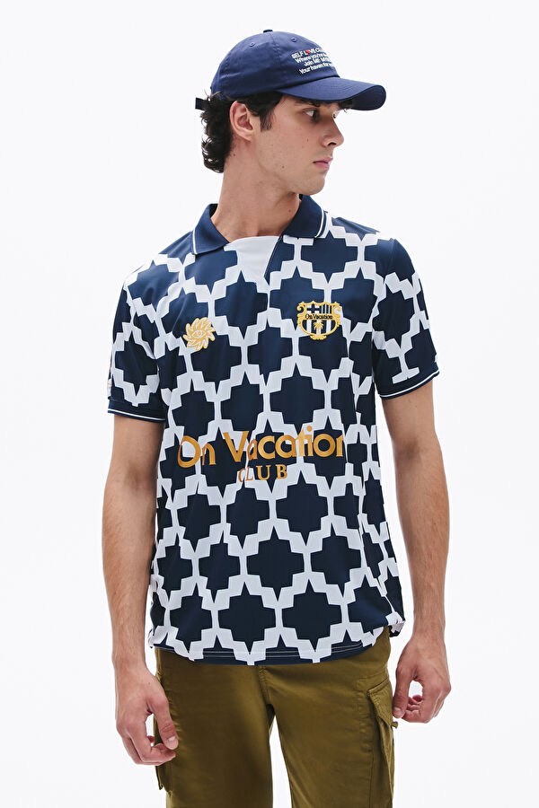 Relax Kalıp Lacivert Polo Yaka Desenli Erkek T-Shirt