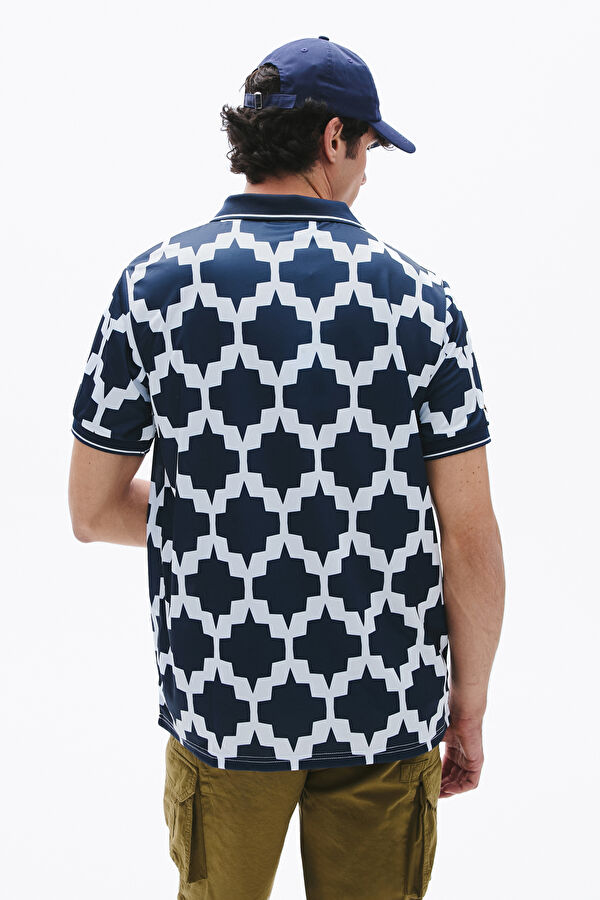 Relax Kalıp Lacivert Polo Yaka Desenli Erkek T-Shirt 2