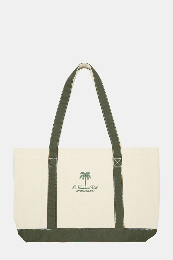 Retro Resort Canva Krem Baskılı Çanta