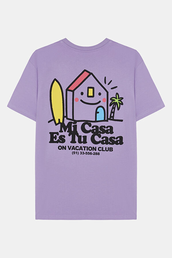 Relax Pattern Lilac Crew Neck Printed T-Shirt 5