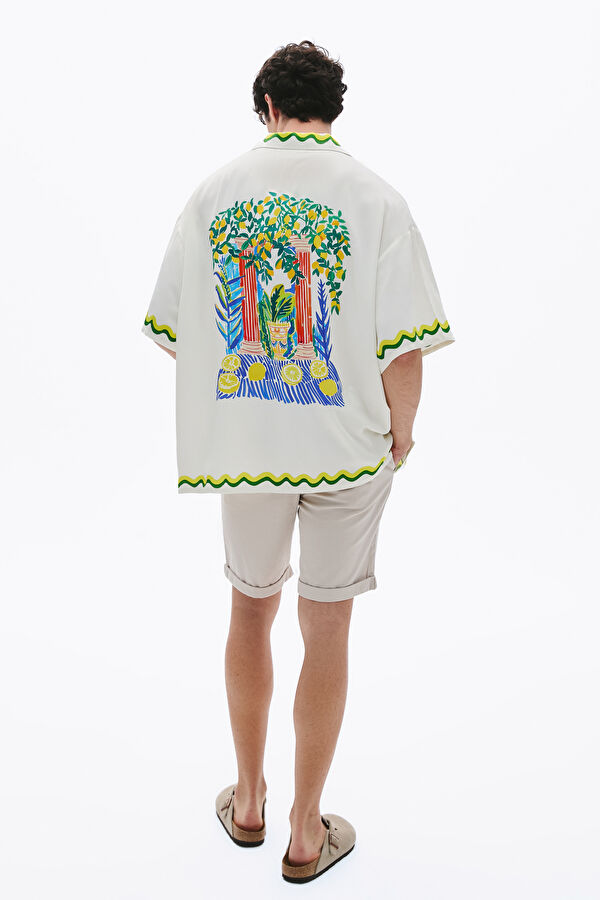 Relax Pattern White Printed Resort Neck Shirt 2