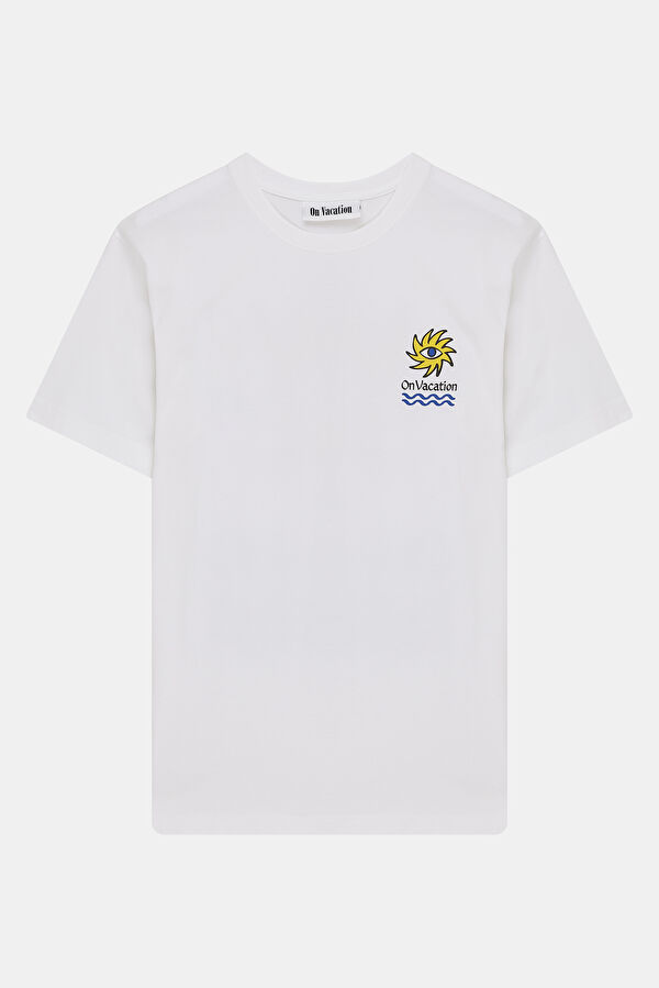 Relax Kalıp Beyaz Bisiklet Yaka Baskılı Erkek T-Shirt 3