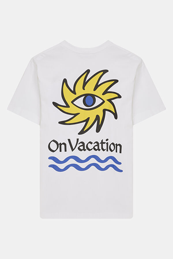 Relax Kalıp Beyaz Bisiklet Yaka Baskılı Erkek T-Shirt 4