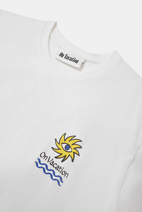 Relax Kalıp Beyaz Bisiklet Yaka Baskılı Erkek T-Shirt 5