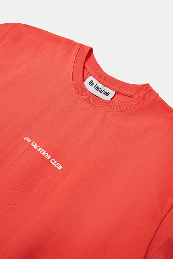 Relax Kalıp Mercan Bisiklet Yaka Baskılı Erkek T-Shirt 3
