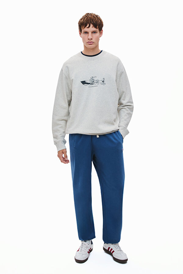 Açık Gri Relax Kalıp Bisiklet Yaka Erkek Sweatshirt 3