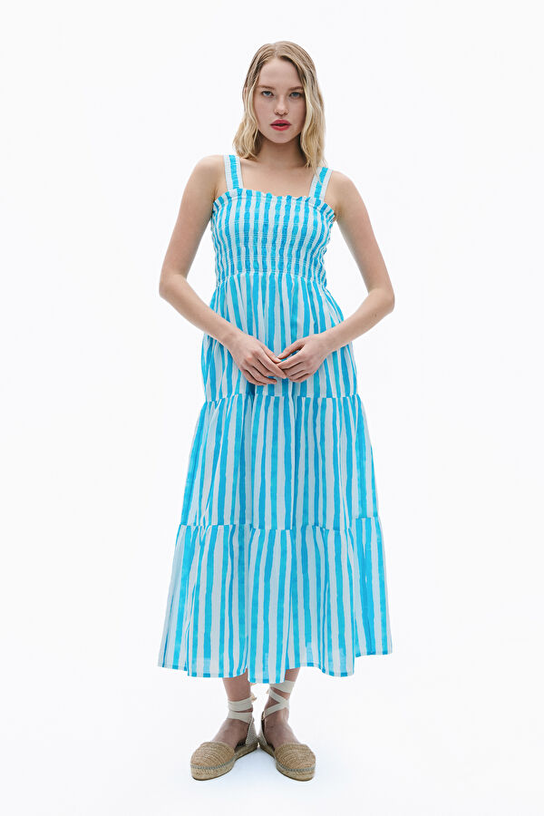 Blue Striped Maxi Women's Dress