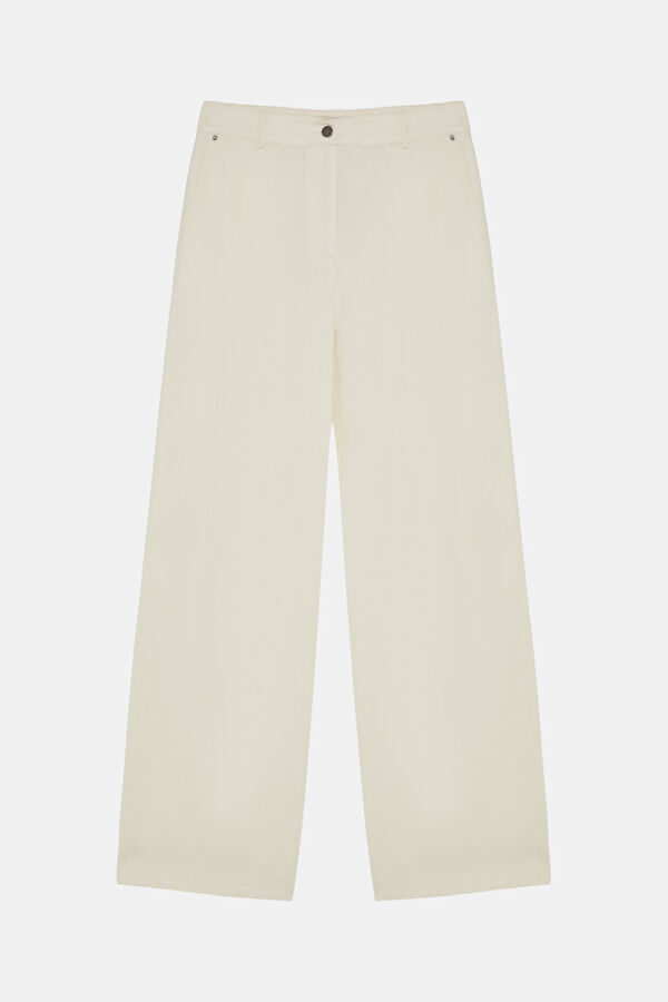Ecru Straight Leg Cotton/Linen Women's Trousers