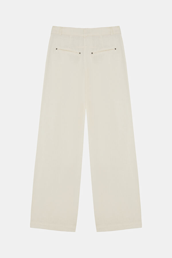 Ecru Straight Leg Cotton/Linen Women's Trousers 2