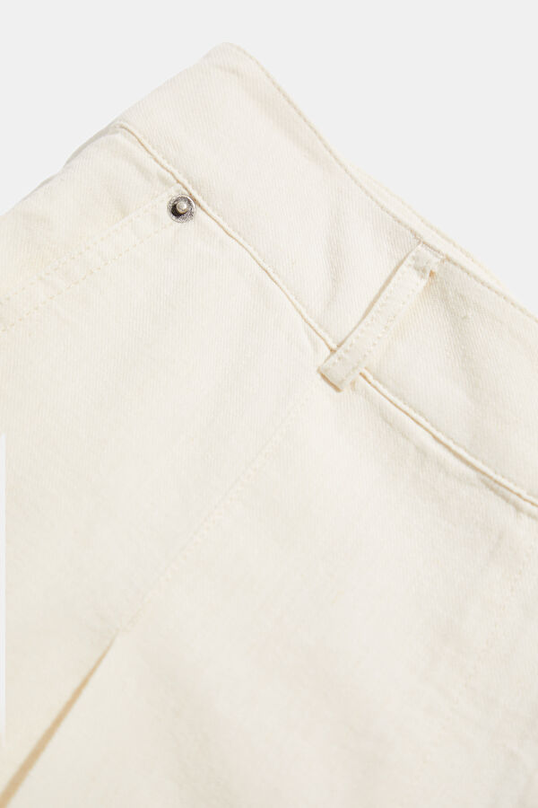 Ecru Straight Leg Cotton/Linen Women's Trousers 3