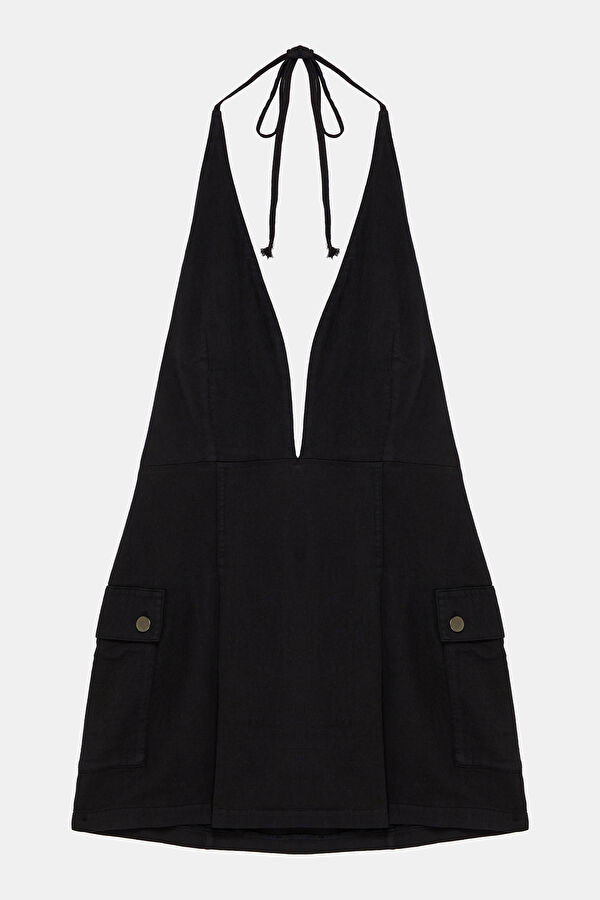 Black Cotton/Linen Women's Dress 3