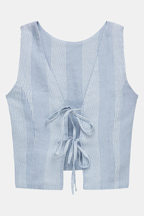 Navy Blue Linen Sleeveless Women's Blouse 3