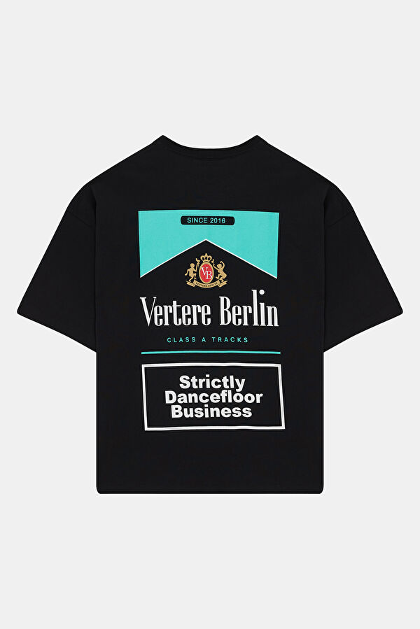 Relax Kalıp Siyah Bisiklet Yaka Baskılı Erkek T-Shirt 2
