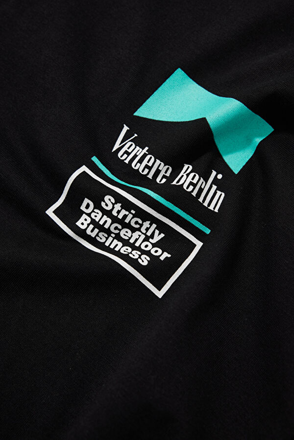 Relax Kalıp Siyah Bisiklet Yaka Baskılı Erkek T-Shirt 4