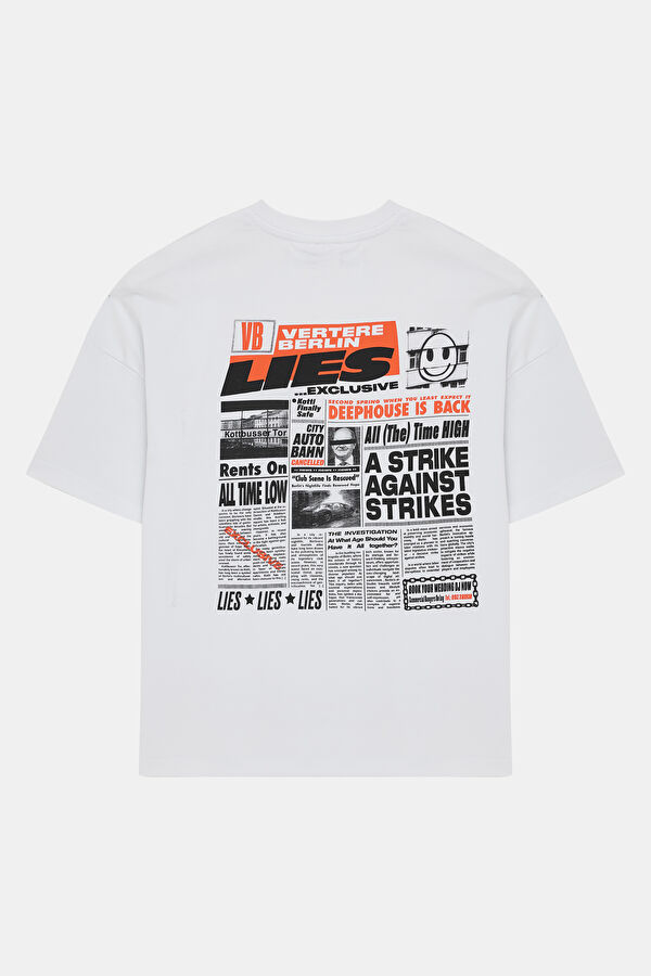 Relax Kalıp Beyaz Bisiklet Yaka Baskılı Erkek T-Shirt 6