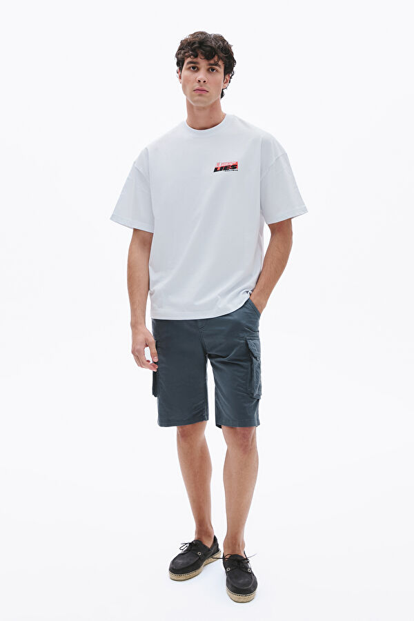 Relax Kalıp Beyaz Bisiklet Yaka Baskılı Erkek T-Shirt 4