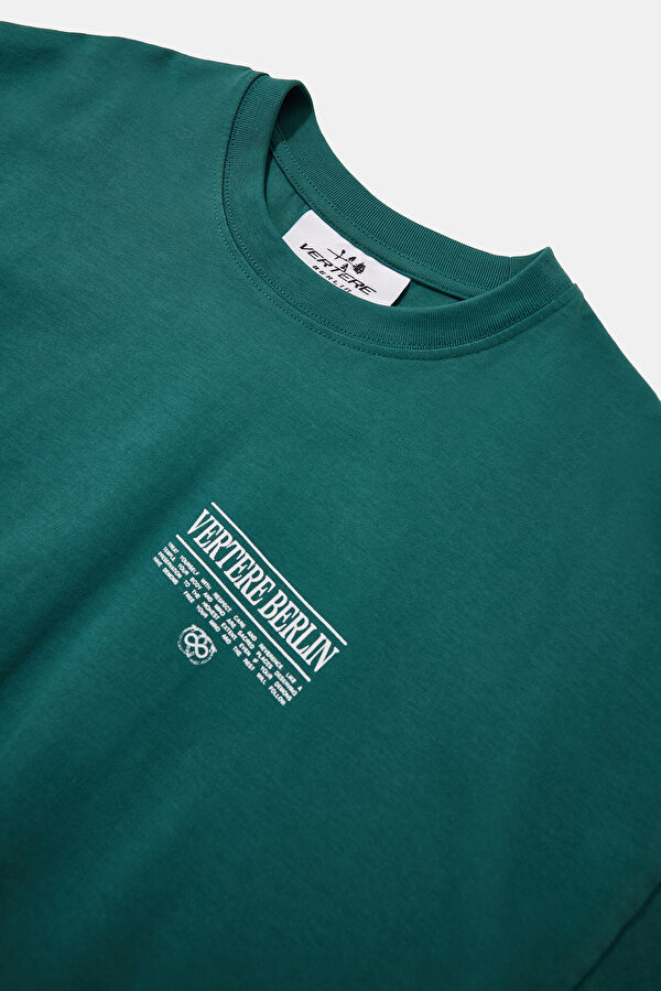 Relax Kalıp Yeşil Bisiklet Yaka Baskılı Erkek T-Shirt 6