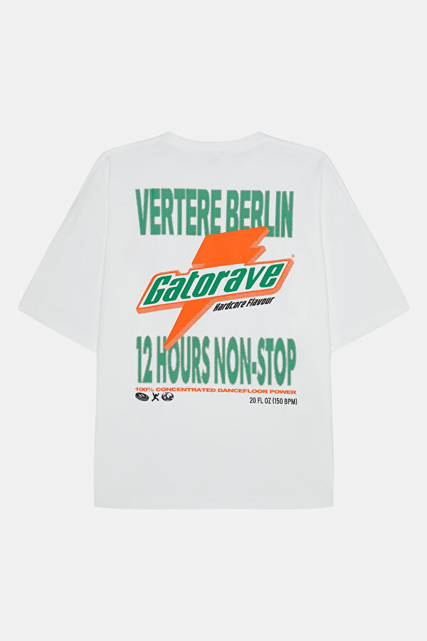 Relax Kalıp Beyaz Bisiklet Yaka Baskılı Erkek T-Shirt 5