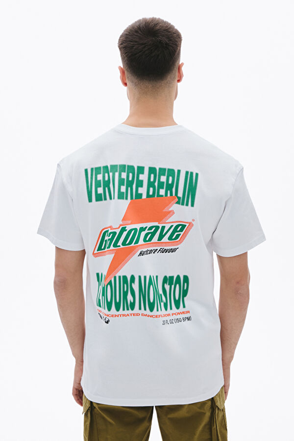 Relax Kalıp Beyaz Bisiklet Yaka Baskılı Erkek T-Shirt 2