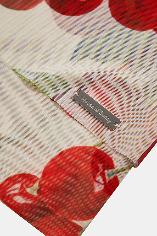 Red Patterned Short-Sleeved Women's Blouse 4