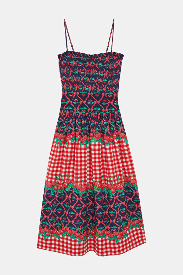 Navy Blue Patterned Midi Women's Dress