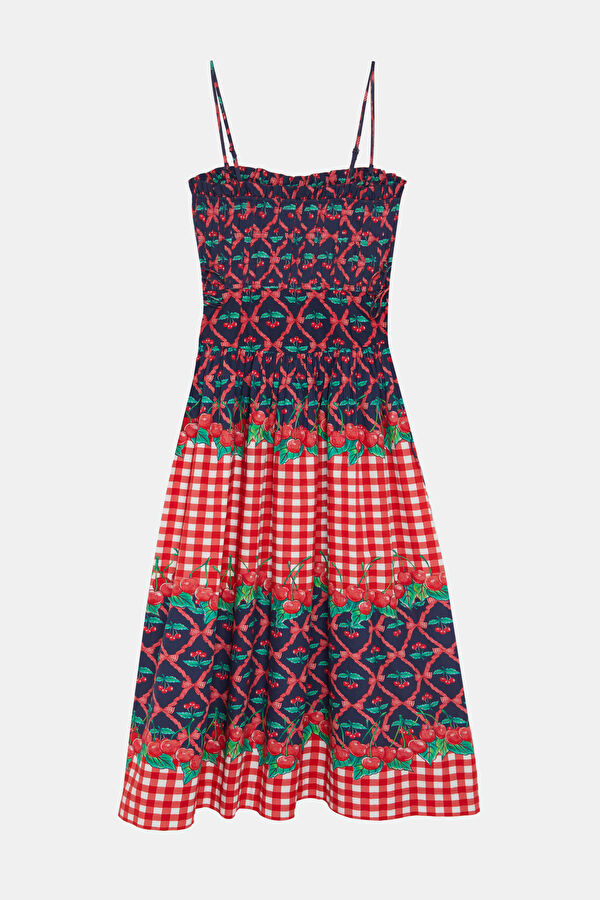 Navy Blue Patterned Midi Women's Dress 2