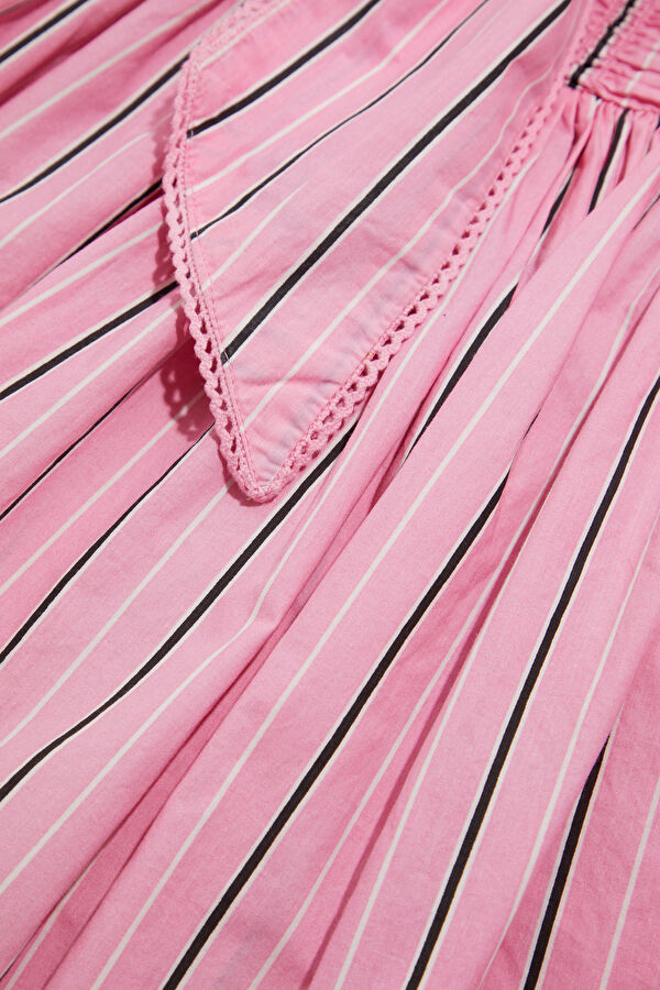 Açık Pembe Çizgili Desenli Midi Kadın Elbise 4