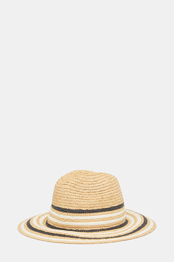 Beige Patterned Raffia Hat