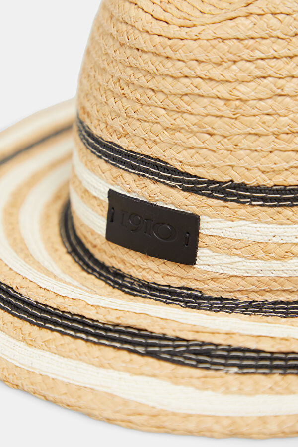 Beige Patterned Raffia Hat 3