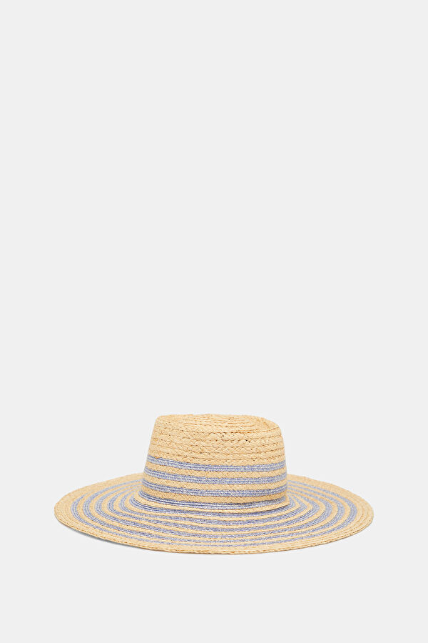 Beige Patterned Raffia Hat